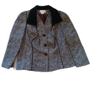 Vintage Wool Blend Tweed Coat Blazer Velvet Collar L XL Large 40s